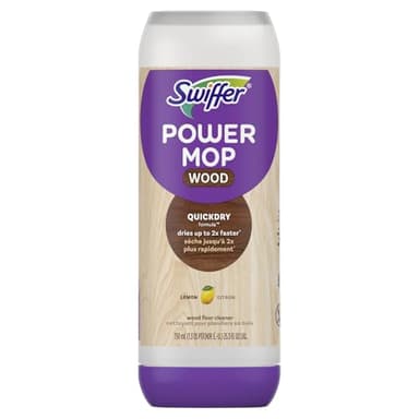 Swiffer Power Mop Wood Refill Solution, QuickDry Hardwood Floor Cleaner for Mopping Home, Bathroom, Kitchen, All Purpose Multi-Surface Solution for Floor Cleaning, Lemon Scent, 750 mL