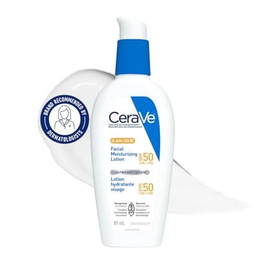 CeraVe AM Face Moisturizer SPF 50, Facial Moisturizing Lotion with Sunscreen, Hyaluronic Acid & Niacinamide, Broad Spectrum UVA+UVB Protection, No White Cast, Recommended by Dermatologists, 89mL