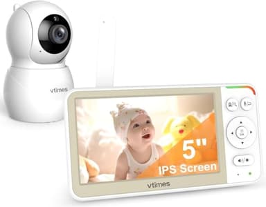 VTimes Baby Monitor No WiFi, 5'' Screen with 32-Hour Battery, Video Baby Monitor Camera Pan-Tilt-Zoom Smart VOX Mode, Two-Way Talk Night Vision Temperature Display Alarm 8 Lullabies and 1000ft