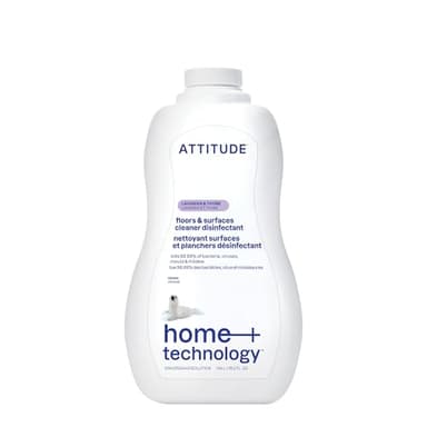 ATTITUDE Floor Disinfectant Cleaner, Kills 99.99% of Germs & Viruses, For Hardwood, Tile, Laminate Floor, Vegan & Plant-Based, Made in Canada, Lavender & Thyme Scent, 1.04 Liters