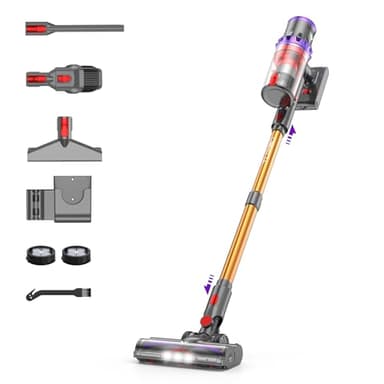 Coovy Cordless Vacuum Cleaner SU7 580W 50Kpa 75 Minutes Runtime Stick Vacuum with Touch Screen Anti-Tangle Wireless Powerful Lightweight LED Vac for Home Pet Hair Carpet Hardwood, Gold