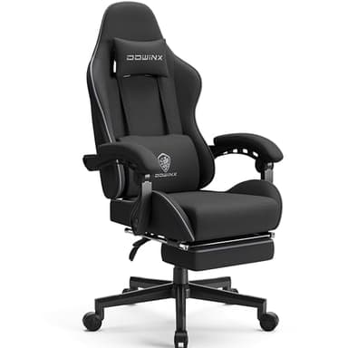 Dowinx Gaming Chair, Office Chair Fabric with Pocket Spring Cushion, Massage Game Chair Cloth with Headrest, Ergonomic Computer Chair with Footrest 150kg, Black