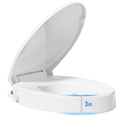 BIGCOW Raised Toilet Seat with Bidet - Elongated, Soft Close, 3" Height - Dual Nozzle (Frontal & Rear Wash) with Adjustable Cold Water Pressure and Stainless Steel Inlet