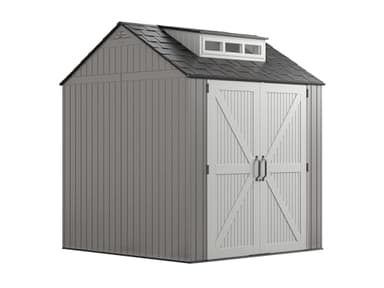 Rubbermaid Resin Outdoor Storage Shed with Floor (7 x 7 Ft), Weather Resistant, Grey, Organization for Home/Backyard/Garden Tools/Lawn Mower/Bike Storage/Pool Supplies