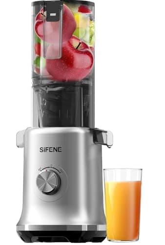 SIFENE Cold Press Juicer Machine, 4.3 Inch Extra Wide Chute Whole Fruit Slow Masticating Juicer, High Yield Nutrient Extractor for Vegetables and Fruits, Easy Clean with Brush, Quiet Motor, Gray