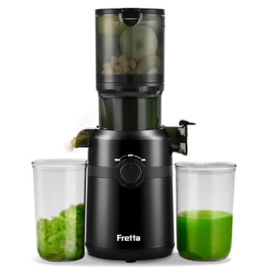 Fretta Cold Press Juicer Machines with 4.25" Large Feed Chute,Fit Whole Fruits & Vegetables Easy Clean Self Feeding,High Juice Yield,Tritan PCTG BPA-Free(Black)