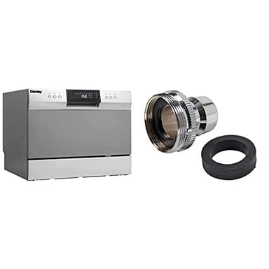 Danby Portable Countertop Dishwasher with Faucet Adapter Bundle | DDW631SDB (Silver) + Danco 36108E