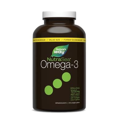 Nature's Way NutraSea Omega-3 Supplement Soft Gels with Zesty Lemon Flavour – EPA and DHA Fish Oil – Support Healthy Heart and Brain Function in Kids 14+ and Adults, 240 Softgels, Value Size