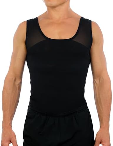 Esteem Apparel Gynecomastia Compression Shirt to Hide Man Boobs Moobs Slimming Mens Shapewear (Black, Large)