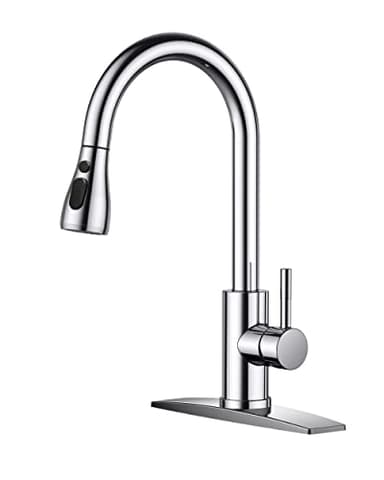 FORIOUS Kitchen Faucet with Pull Down Sprayer Chrome, High Arc Single Handle Kitchen Sink Faucet with Deck Plate, Commercial Modern rv Stainless Steel Kitchen Faucets, Grifos De Cocina