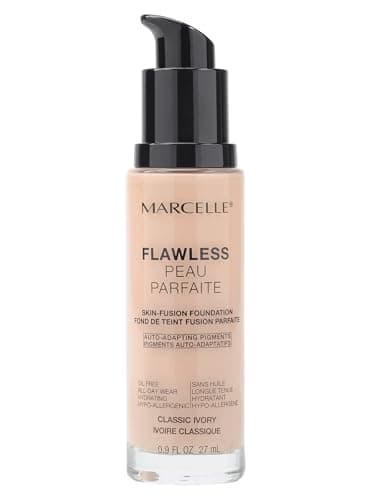 Marcelle Flawless Skin-Fusion Foundation, Classic Ivory, Medium Coverage, Natural Finish, Waterproof, Hypoallergenic, Fragrance-Free, Cruelty-Free, Paraben-Free, Non-Comedogenic, Oil-Free, 27 mL