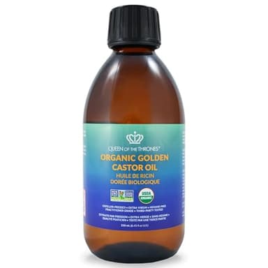 Queen of the Thrones Organic Golden Castor Oil - Pure Cold-Pressed Castor Oil for Self-Care - Multipurpose Clean Beauty Product for Hair, Nail & Skin Hydration - 8.45 fl oz