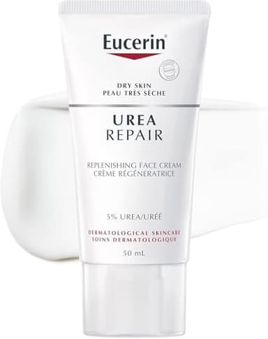 EUCERIN Urea Repair Replenishing Day Face Cream for Dry to Very Dry Skin | Face, 50mL | 5% Urea Cream | Lactate Cream | Fragrance-free Cream | Non-Greasy Cream | Recommended Brand by Dermatologists