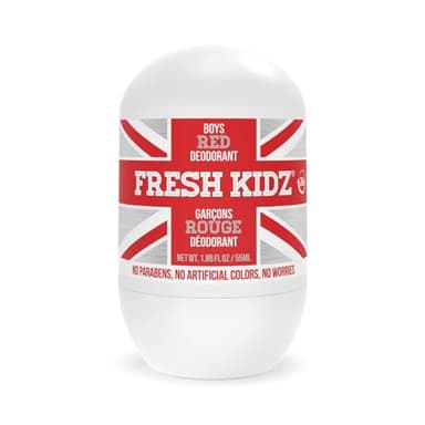 Fresh Kidz Roll On Deodorant for Kids and Teens - Baking Soda and Aluminum-free 24 Hour Protection for Sensitive Skin - Boys "Red" 1.86 fl.oz.