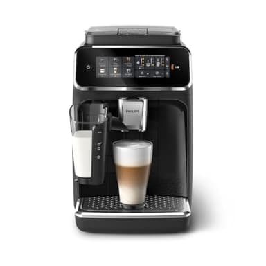 PHILIPS 3300 Series Fully Automatic Espresso Machine with LatteGo Milk System and integrated grinder, 6 Hot & Iced Coffee Pre-Sets, 40% Quieter SilentBrew, 15-Bar Pressure, Glossy Black (EP3341/50)