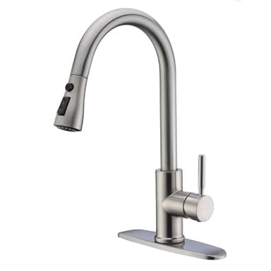 WEWE Pull-Down Kitchen Faucet with Sprayer 3 Modes, High Arc Stainless Steel with Brushed Nickel Finish, for 1 or 3 Hole Kitchen Sinks for Pot Filler, Farmhouse Bar Laundry