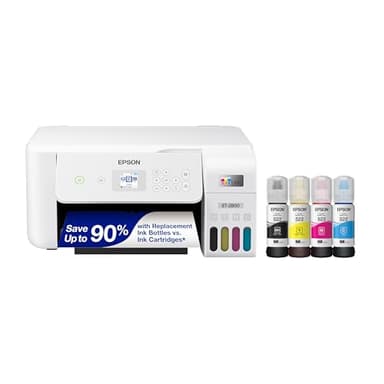 Epson EcoTank ET-2800 Wireless Color All-in-One Cartridge-Free Supertank with Scan and Copy, The Ideal Basic Home Printer - White