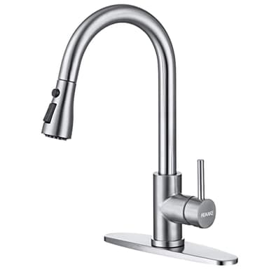 HUAAKE Kitchen Faucet with Pull Down Sprayer, Multi-Function Stainless Steel Single Handle High Arc Kitchen Sink Faucet, 360° Swivel Modern Commercial Kitchen tap with Deck Plate