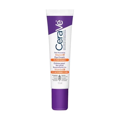 CeraVe Skin Renewing Vitamin C Eye Cream for Dark Circles & Fine Lines with 5% Pure Vitamin C, Hyaluronic Acid, & Caffeine, Hydrating & Brightening Anti-Aging Eye Treatment, Fragrance-Free, 15mL