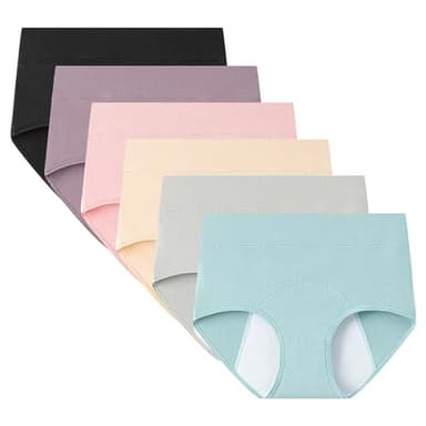 ZJHTK Incontinence Ladies Briefs, High Waist Incontinence Underwear for Women Washable, Cotton Panties, 6Pcs,Multi Colored,XXL