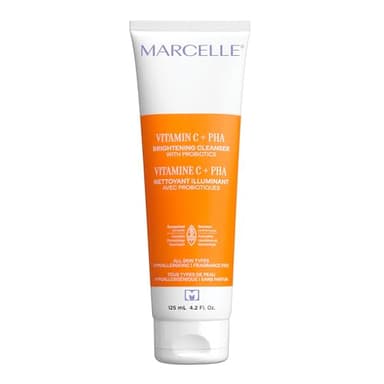 Marcelle Vitamin C + PHA Brightening Cleanser with Probiotics, All Skin Types, Moisturizing & Exfoliating, Vegan, Cruelty-Free, Hypoallergenic, Fragrance-Free, Non-Comedogenic, Clean, 125 mL