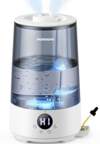 Homvana Humidifiers for Bedroom Home, 3.6 L Cool Mist Top-Fill 34H Super Long Time, Quiet 16dB, Baby Humidifier, Oil Diffuser Large, Plants, Nursery, Office BPA FREE, 7 Color Light (Grey)