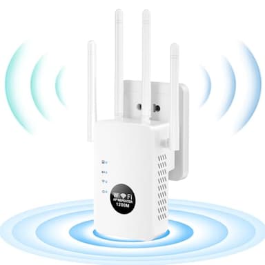 WiFi Repeater,WiFi Extender Signal Booster, 1200 Mbps Covers Up to 12880 Sq.ft and 60 Devices,WiFi Booster Dual Band 5GHz&2.4GHz for Home with Ethernet Port (White)
