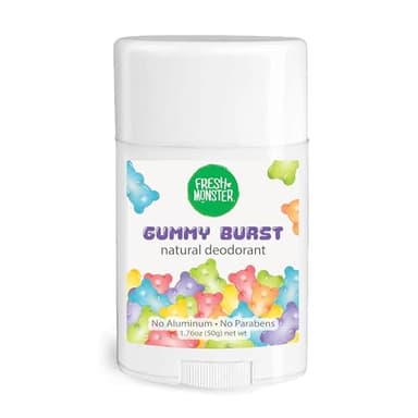 Fresh Monster Natural Deodorant for Kids & Teens, Aluminum Free, Paraben Free, Hypoallergenic Deodorant, Gummy Burst Scent (1.76oz)