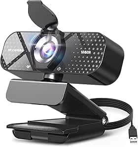 TRAUSI 1080P Full HD Webcam with Privacy Cover, Wide Angle Lens, Active Light Correction, Plug and Play USB Webcam for PC, Desktop