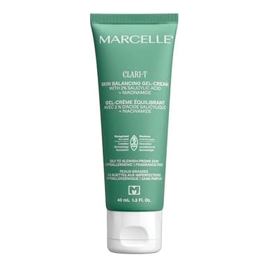Marcelle Clari-T Skin Balancing Gel-Cream with 2% Salicylic Acid + Niacinamide, Face Moisturizer, Clarifying & Exfoliating, Vegan, Cruelty-Free, Hypoallergenic, Fragrance-Free, Non-Comedogenic, 40 mL