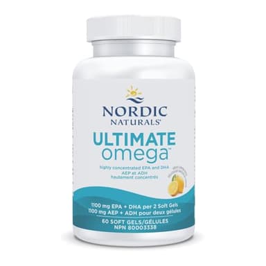 Nordic Naturals Ultimate Omega SoftGels - Omega-3 Supplement, Concentrated Fish Oil With More DHA and EPA, Supports Heart Health, Brain Development and Overall Wellness, Lemon, 60 Count