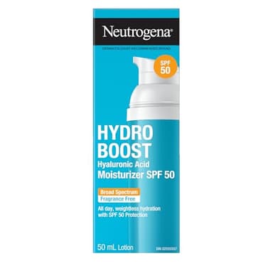 Neutrogena Hydro Boost Hyaluronic Acid Moisturizer SPF 50 with Broad Spectrum, Non-Greasy, Fragrance Free Daytime Facial Moisturizer to Hydrate Dry Skin, 50 mL