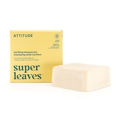 ATTITUDE Clarifying Shampoo Bar, Made in Canada, Natural Origin, for Greasy and Oily Hair, Jojoba Oil & Yellow Clay, EWG Verified & Clean ingredients, Vegan, Earl Grey & Fresh Cucumber Scent, 113 g