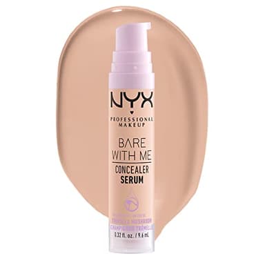 NYX Professional Makeup Concealer, Under eye concealer, Bare With Me Serum, Satin and Natural Finish, Infused with Tremella Mushroom and Green tea for 24HR Hydration, Vegan Formula - 02 Light, 9.6mL