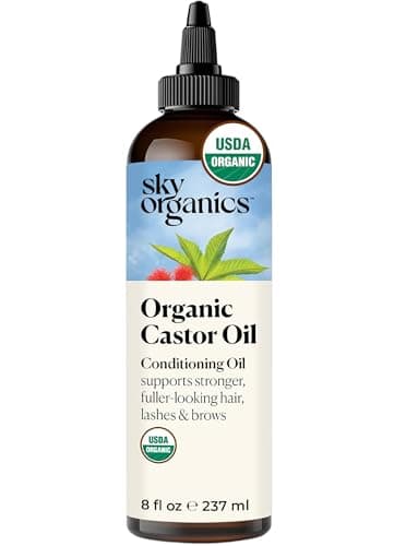 Sky Organics Castor Oil (237 ml) USDA Organic Castor Oil Cold Pressed, 100% Pure, Hexane Free Organic Castor Oil – Moisturizing for Hair, Skin, Eyelashes, Brows, Castor Oil for Face and Hair