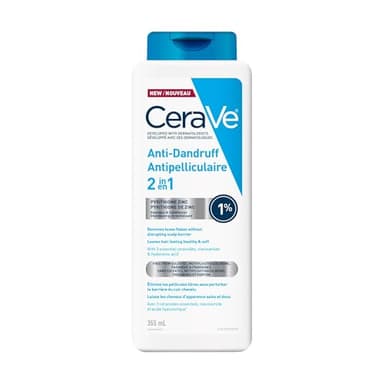 CeraVe 2-in-1 Anti-Dandruff Hydrating Shampoo and Conditioner, Gently Cleanse Scalp, Remove Flakes, & Reduce Itching while Hydrating the Hair. Suitable for all Hair Types, Even Colour-Treated. 355mL