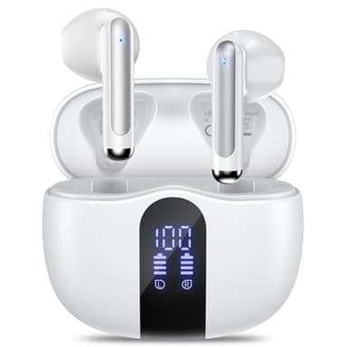Wireless Earbuds, Bluetooth 5.4 Bass Stereo Headphones with 4 ENC Mic, 50H Playback Ear Buds with Charging Case LED Display,Sport Earphones IPX7 Waterproof for Phone, Android, Pad, Brightening