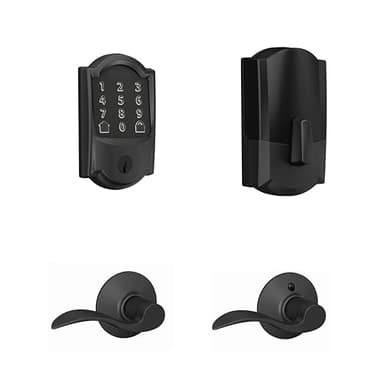 Schlage Encode Smart WiFi Deadbolt Lock and Accent Passage Lever Combo - Keyless Entry with App or Touchscreen with Camelot Trim, Matte Black, FBE489 CAM 622ACC