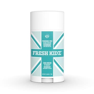 Fresh Kidz Deodorant Stick for Kids and Teens - Baking Soda and Aluminum-free 24 Hour Protection for Sensitive Skin - Unscented "Green", 2.65 oz / 75 g