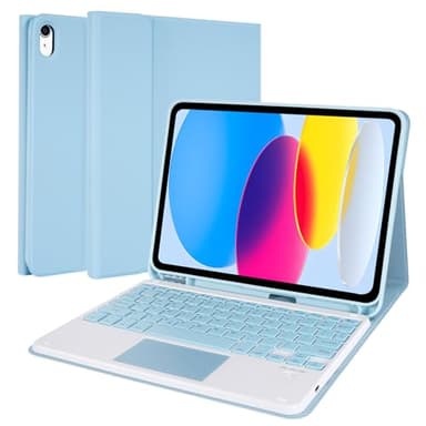 LAMA Touchpad Keyboard Case for iPad (A16) 11th Gen 2025 /10th Gen 2022, Folio Cover with Pencil Holder, Multi-Touch Trackpad, Wireless Magnetic Keyboard for iPad 11th 10th Generation, Blue