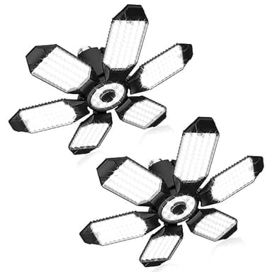 2 Pack LED Garage Lights, 18000LM 6500K Deformable LED Garage Ceiling Light with 6+1 Adjustable Panels, Shop Lights for Garage, Workshop, Warehouse, Barn, Shed