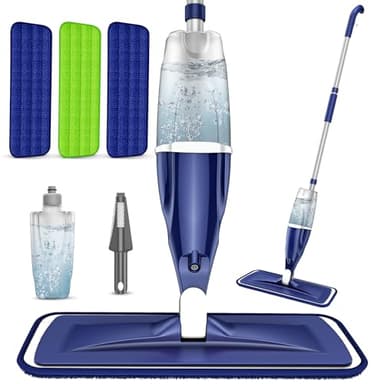 Spray Floor Mops with 3 Reusable Washable Pads for Cleaning Floors - EXEGO Microfibre Floor Mop with Spray Wet Dry Mops Household Flat Mop for Cleaning Laminate Tile Wood Hardwood Ceramic Vinyl