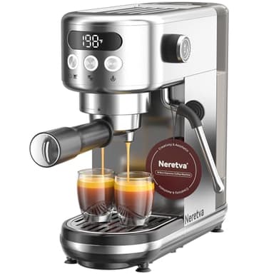 Neretva Espresso Machines 20 Bar, Super Compact Espresso Maker with LED Display & Milk Frother for Home Barista Stainless Steel Professional Expresso Coffee Machine Espresso Latte and Cappuccino Maker