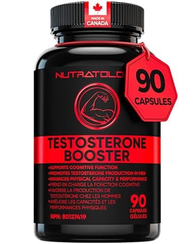 Testosterone Booster for Men | Canadian-Made | Tribulus Terrestris, Tongkat Ali, Maca, Horny Goat Weed, Ginseng, DIM. Enhances Physical Performance & Promotes Testosterone Production - 90 Capsules