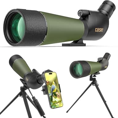 Gosky Flagship DiamondEdge 20-60x80 Spotting Scope with Tripod, Carrying Bag and Quick Phone Holder - BAK4 High Definition Waterproof Spotter Scope for Bird Watching Wildlife observing,Green