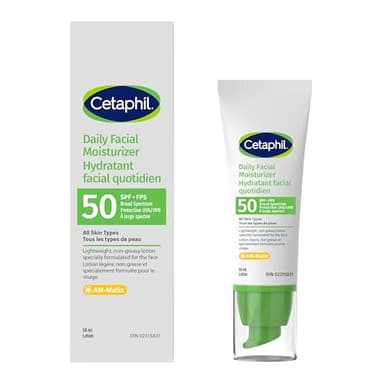 Cetaphil Daily Facial Moisturizer, SPF 50 Gentle Face Lotion for All Skin Types, Light Weight, Oil Free, Dermatologist Recommended Sensitive Skincare, 50ml, Pack of 1