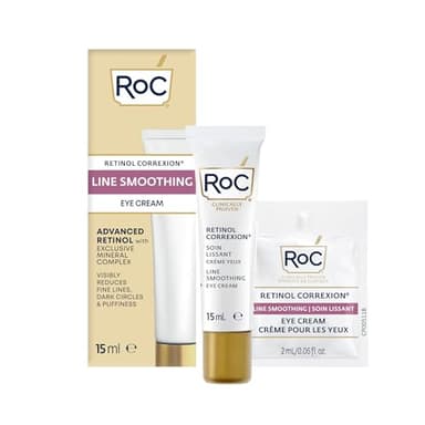 RoC Retinol Correxion Under Eye Cream for Dark Circles & Puffiness, Daily Wrinkle Cream, Anti Aging Line Smoothing Skin Care Treatment for Women and Men, with Retinol Eye Cream Packette