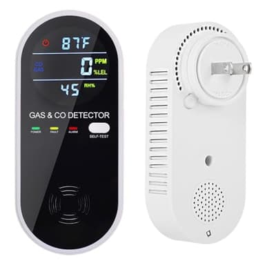4-in-1 Natural Gas Detector & Carbon Monoxide Detector - Carbon Monoxide Detectors Plug in - with Temperature (°F) and Humidity Display, Propane, Methane, Gas & Co Detector for Home, RV, Apartment