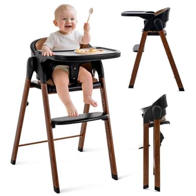 Convertible High Chairs for Babies & Toddlers. 5-in-1 Adjustable High Chair with Removable Tray, Easy to Clean, Portable (Black Brown)