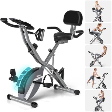 Exercise Bike, MOSUNY 5-in-1 Stationary Bike with 10DB Super-Silent, Folding Exercise Bike with 16-Level Adjustable Magnetic Resistance, 350 LBS Indoor Cycling Bike for Home Workout